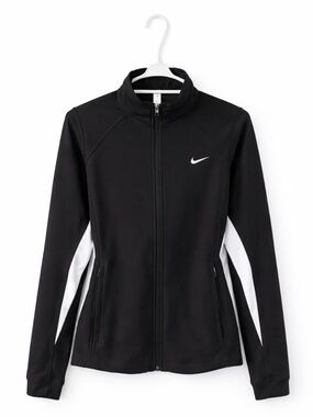Vintage Nike Black Fitted Running Jacket w White Accents – Size Medium EUC